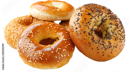 Set of fresh bagels isolated on transparent background