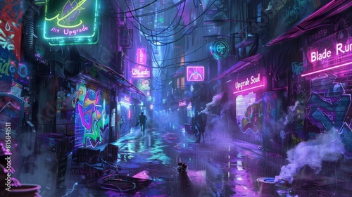 Cyberpunk City Street With Neon Lights