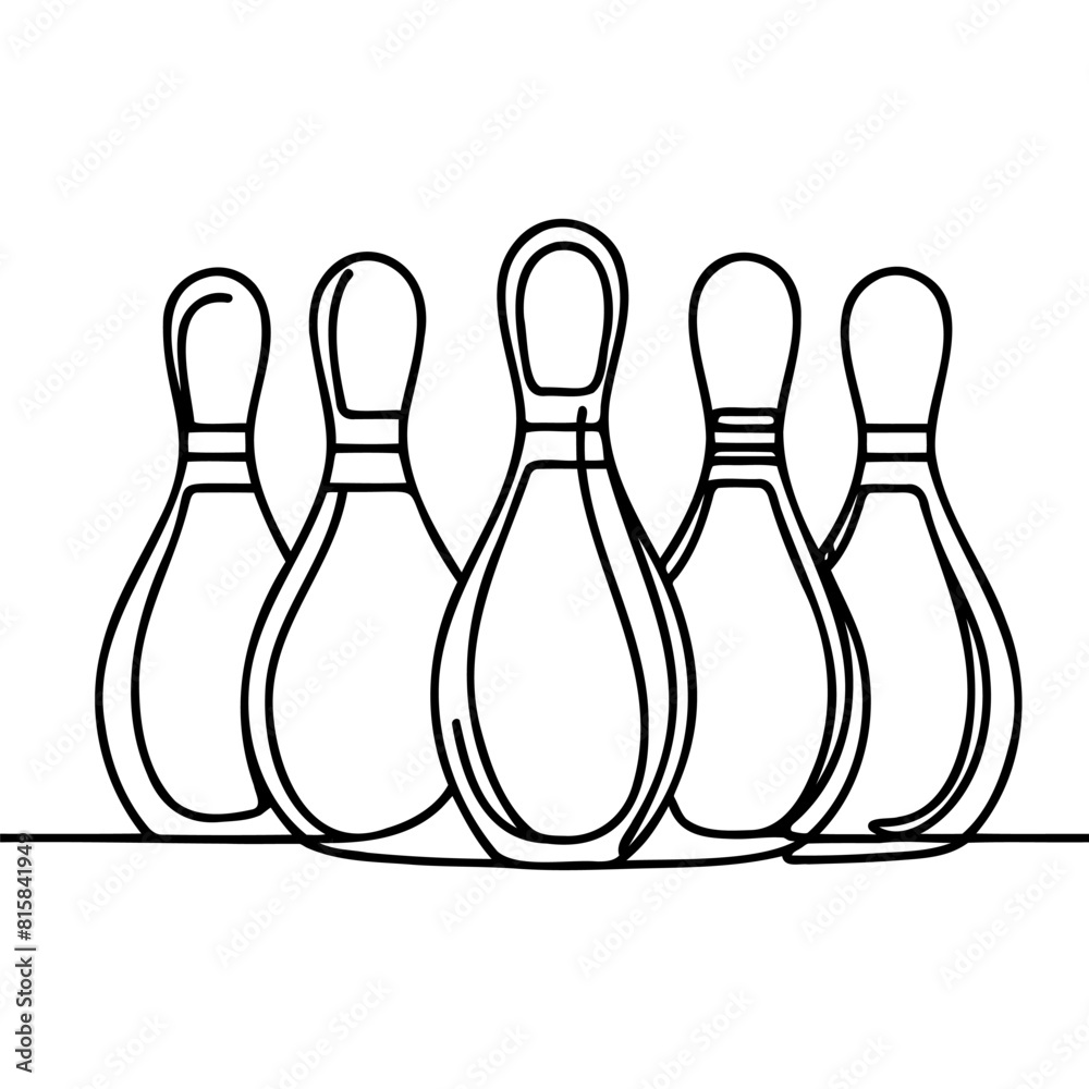 one continuous line drawing of bowling pins lined up on a bowling alley one continuous line drawing of bowling pins lined up on a bowling alley