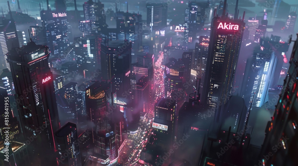 Cyberpunk Cityscape: Futuristic Neon-Lit Cityscape With Traffic