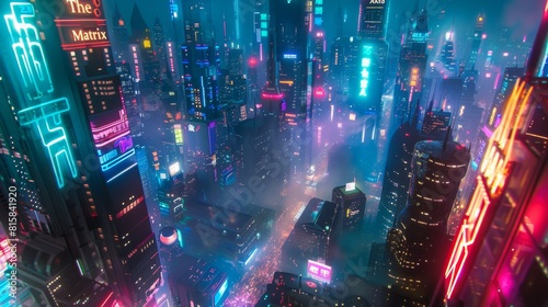 Cyberpunk Cityscape: Futuristic Neon-Lit Cityscape With Traffic