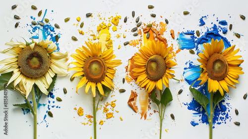 Collage of sunflowers painted in colors of Ukrainian 
