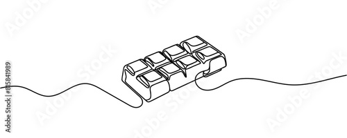 Chocolate bar one continuous line drawing. Unfolded chocolate minimal vector illustration