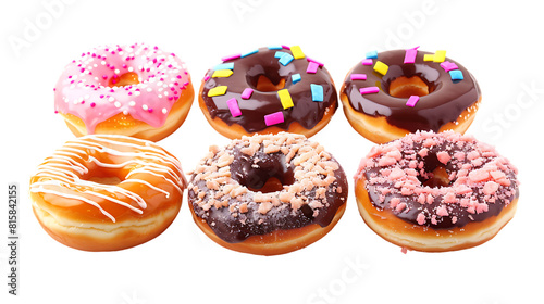 Set with yummy donuts isolated on transparent background