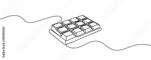 Chocolate bar one continuous line drawing. Unfolded chocolate minimal vector illustration