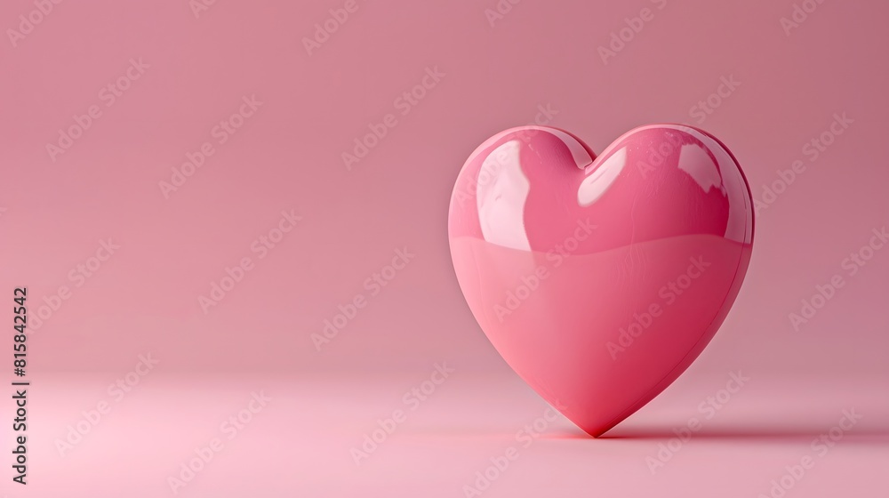 Pink heart on pink background, copy space concept, 3D rendering.

