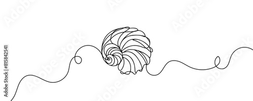 seashell, continuous one line drawing. Vector minimalist linear illustration.