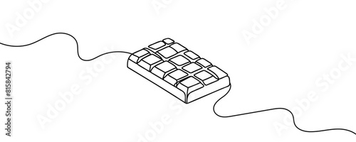 Chocolate bar one continuous line drawing. Unfolded chocolate minimal vector illustration