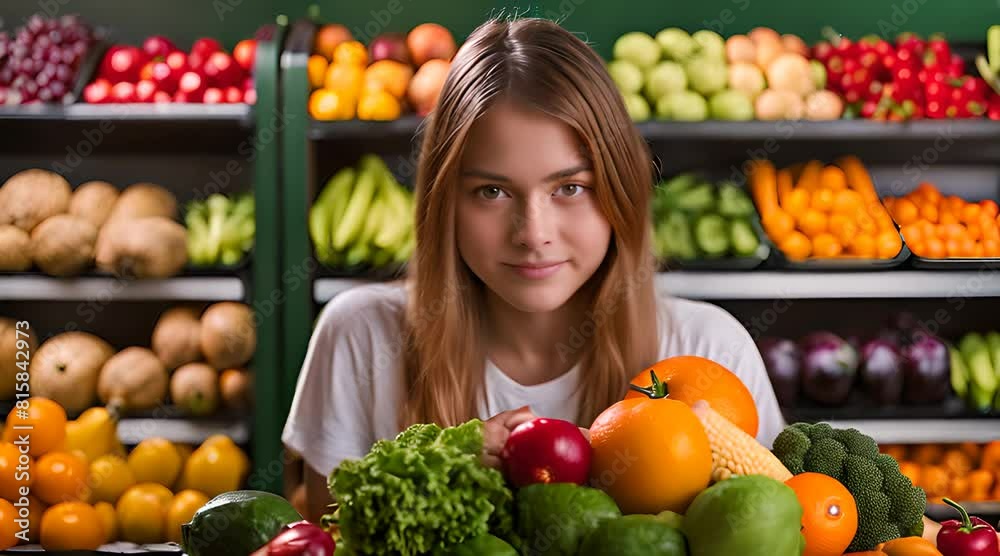 teenager umarmt obst und gemüse teenager umarmt obst und gemüse