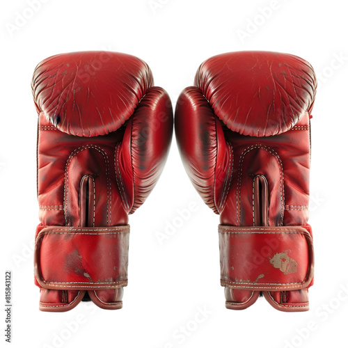 old leather boxing gloves isolated on white © Amna