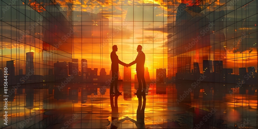 Silhouetted Cityscape Backdrop for Successful Business Partnership Silhouetted Cityscape Backdrop for Successful Business Partnership