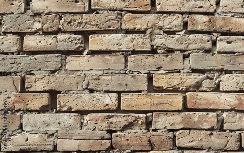 Aged brick wall with a seamless  staggered pattern in muted tones.