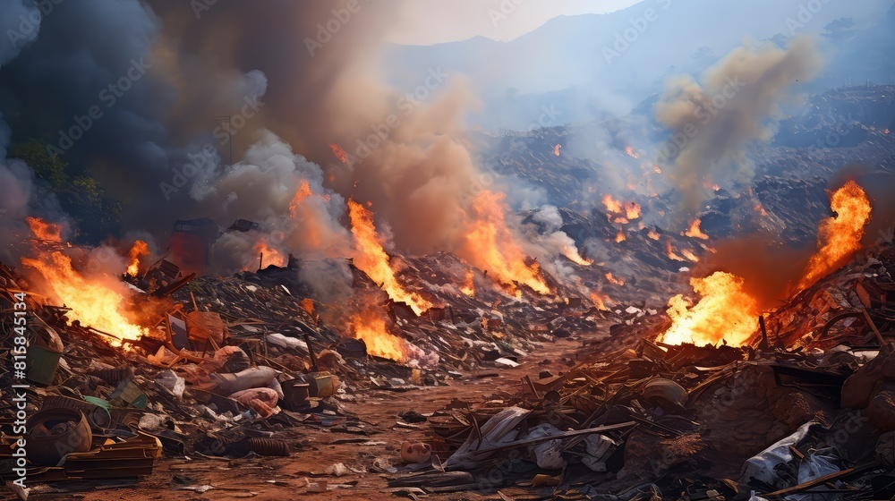 Open landfill site with burning waste UHD Wallpaper Open landfill site with burning waste UHD Wallpaper