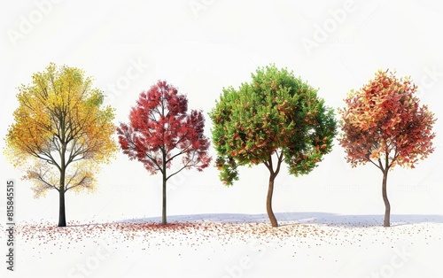Assorted trees in different stages of foliage, isolated on white. © OLGA