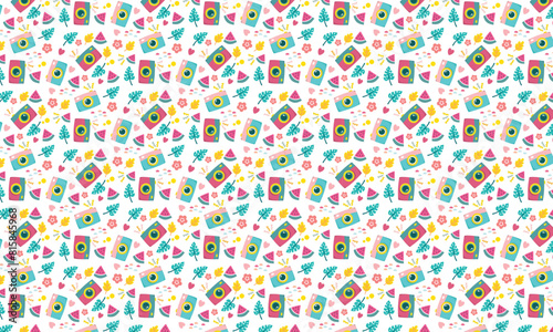cute children camera,leaf,watermelon seamless pattern, good for your printed product