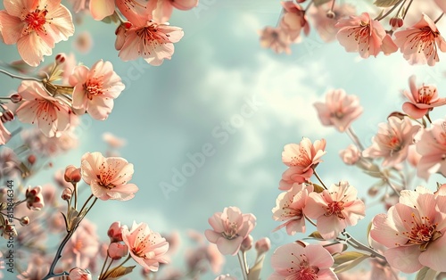 Blossoming pink flowers on delicate branches against a serene sky.