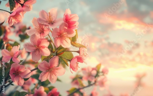 Blossoming pink flowers on delicate branches against a serene sky.