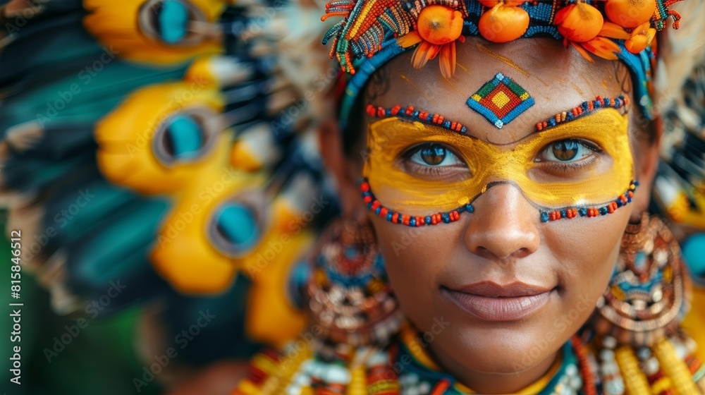 Fototapeta premium A person wearing traditional attire adorned with cultural symbols and ornaments representing pride in their heritage