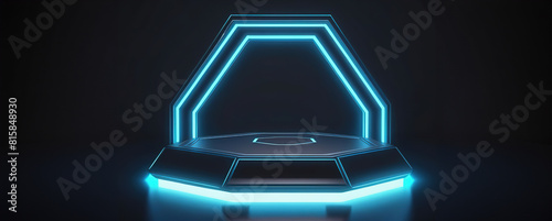 3d rendering illustration modern futuristic podium stage platform with neon lighting and black background for premium produt business technology.ai generated photo