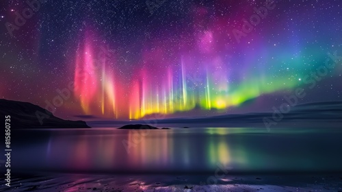 northern lights display  the aurora borealis paints the summer night sky with vivid green and purple hues  creating a breathtaking spectacle
