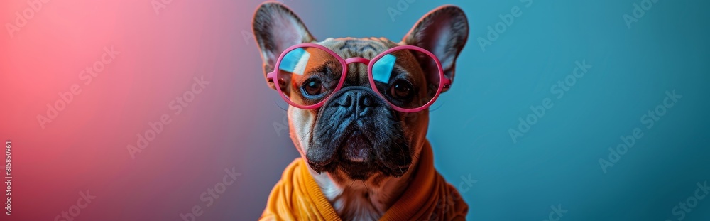 Photorealistic Glowing Neon French Bulldog Playing Basketball in Vibrant Retro 80s Hawaiian Shirt and Mirrored Sunglasses. Surreal Illuminated Sportswear for Advertising and Commercial Design