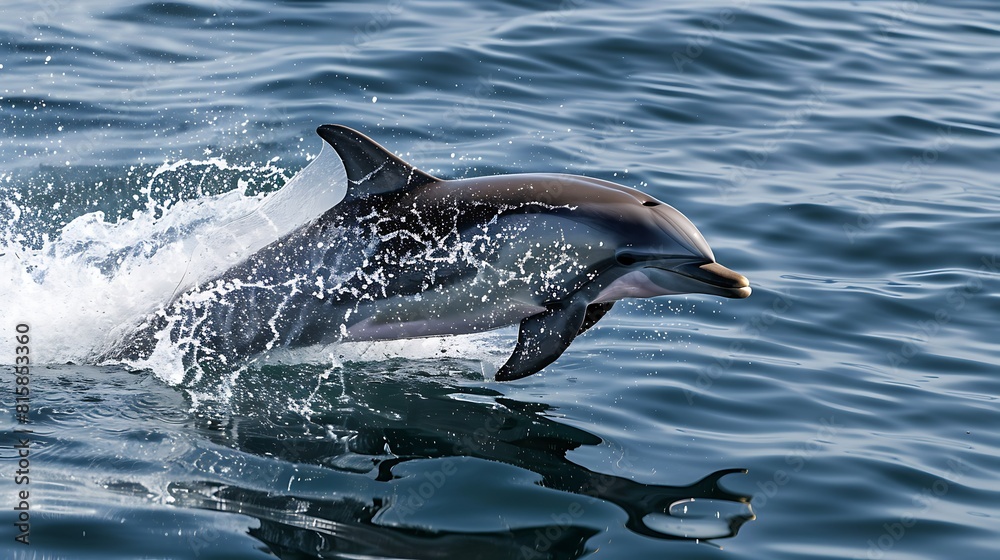 Fototapeta premium Dolphin in the water illustration, Beautiful, summer vibe, beach, ocean, sea, fish, background
