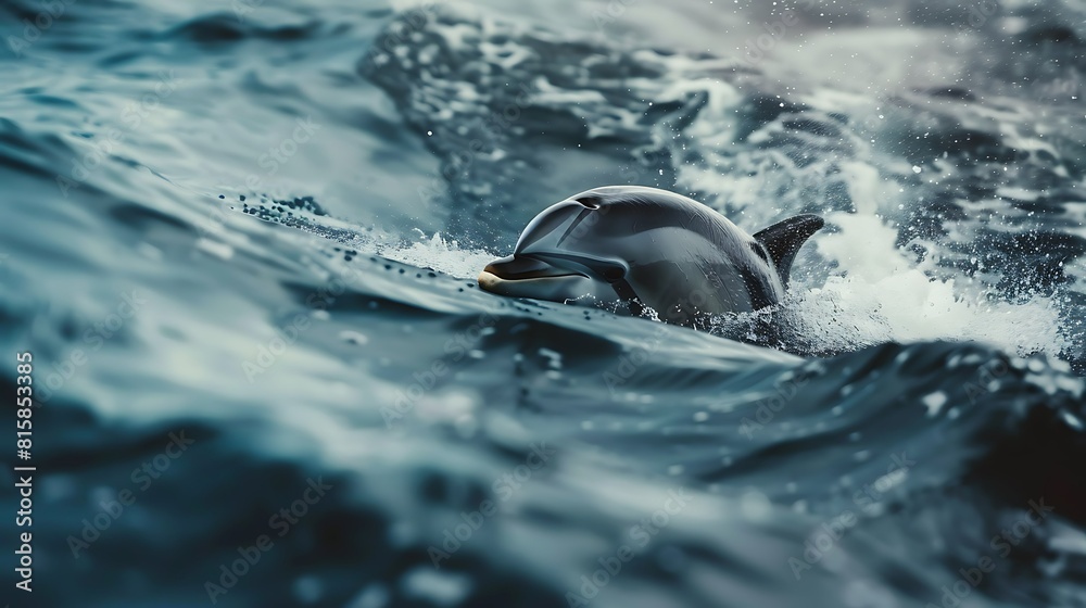 Fototapeta premium Dolphin in the water illustration, Beautiful, summer vibe, beach, ocean, sea, fish, background