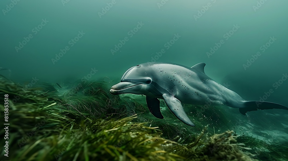 Fototapeta premium Dolphin in the water illustration, Beautiful, summer vibe, beach, ocean, sea, fish, background