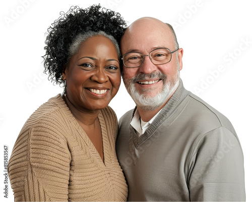 Portrait of a happy older interracial couple, transparent background (PNG)