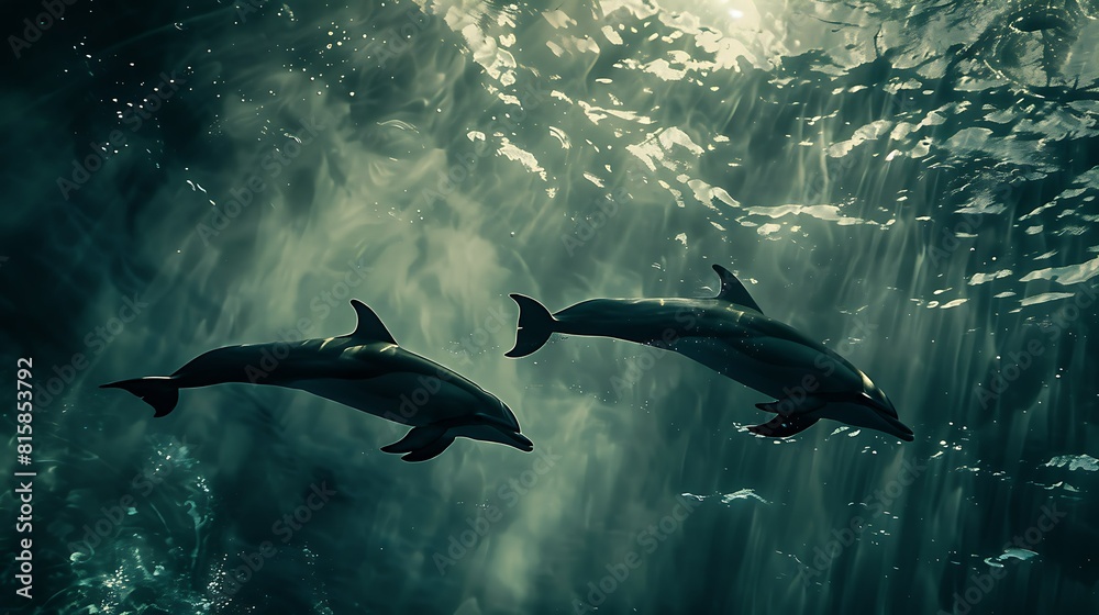 Naklejka premium Dolphin in the water illustration, Beautiful, summer vibe, beach, ocean, sea, fish, background
