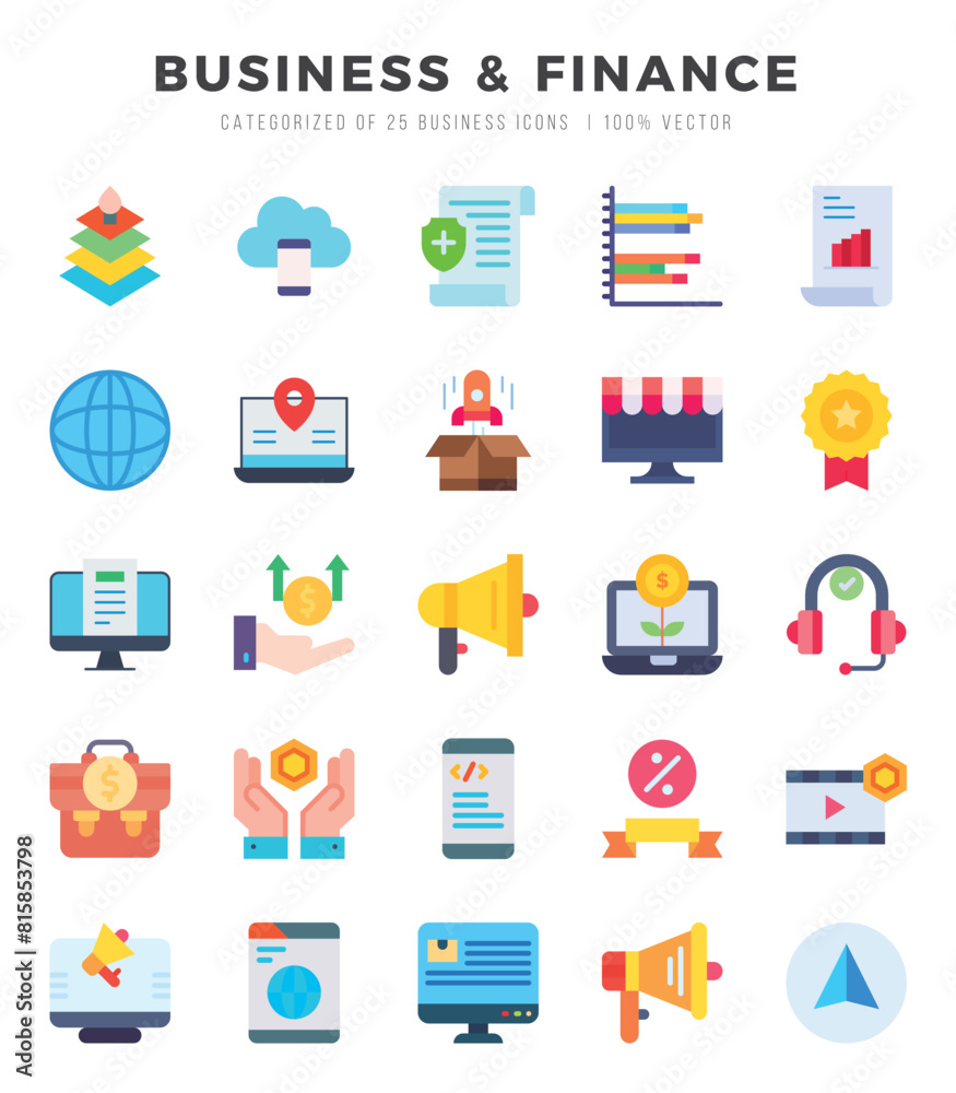 Vector icons set of Business & Finance. Flat style Icons. Vector icons set of Business & Finance. Flat style Icons.