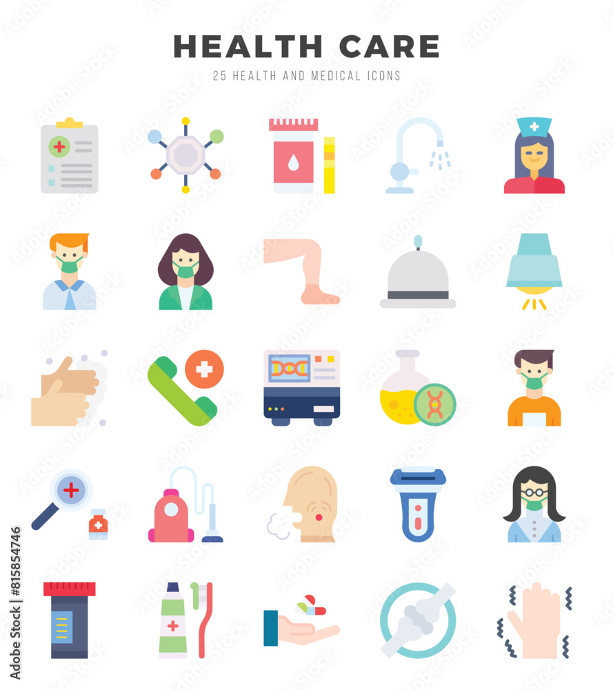 Set of 25 HEALTH CARE Flat Icons Pack. Set of 25 HEALTH CARE Flat Icons Pack.