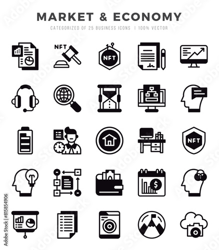 Market & Economy icons Pack. Lineal Filled icons set. Market & Economy collection set.