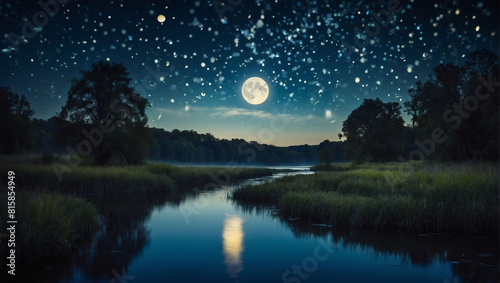 Moonlit Serenade  Surreal River Landscape under the Glow of the Moon