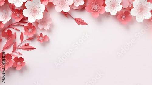 Wallpaper Mural Paper cut flowers and leaves, Fresh spring nature background. Floral banner, poster, flyer template with copy space. Torontodigital.ca