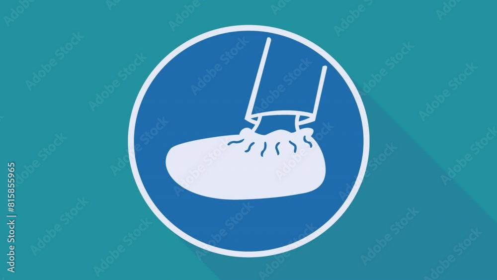 Appearance of a circular sign of obligation to wear overshoes on a blue background and with a long shadow in a flat design style Appearance of a circular sign of obligation to wear overshoes on a blue background and with a long shadow in a flat design style