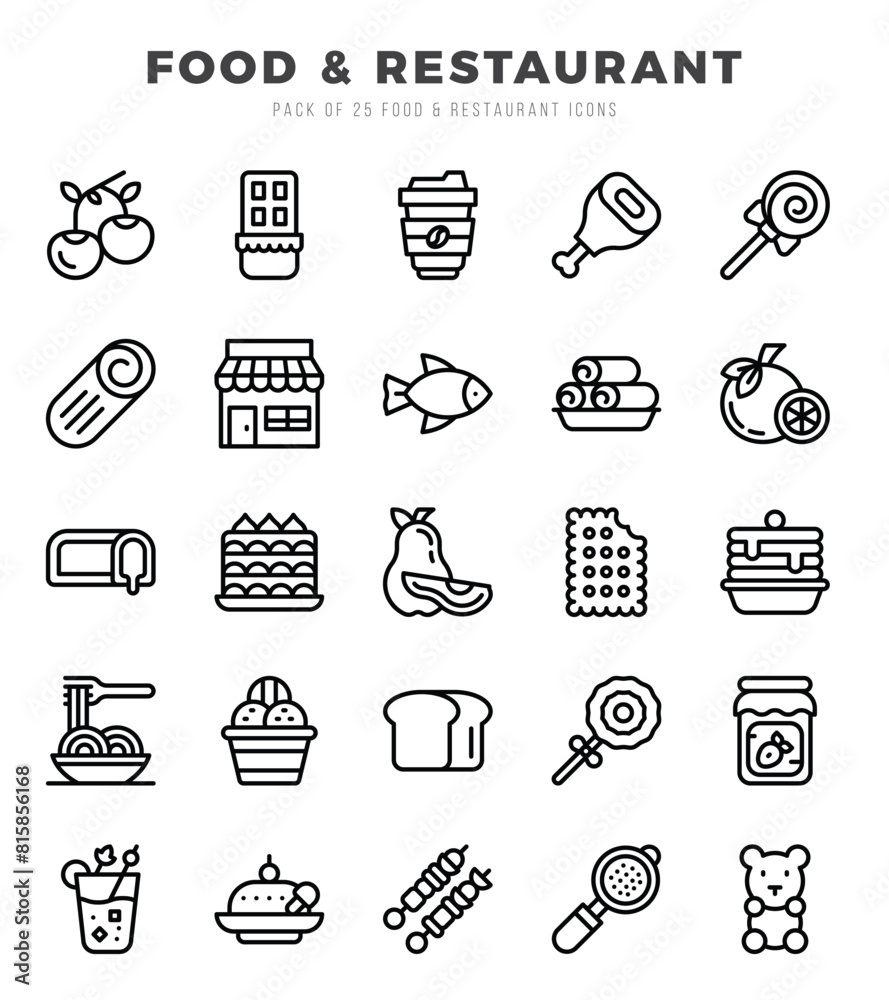 Food and Restaurant Lineal icons collection. 25 icon set in a Lineal ...