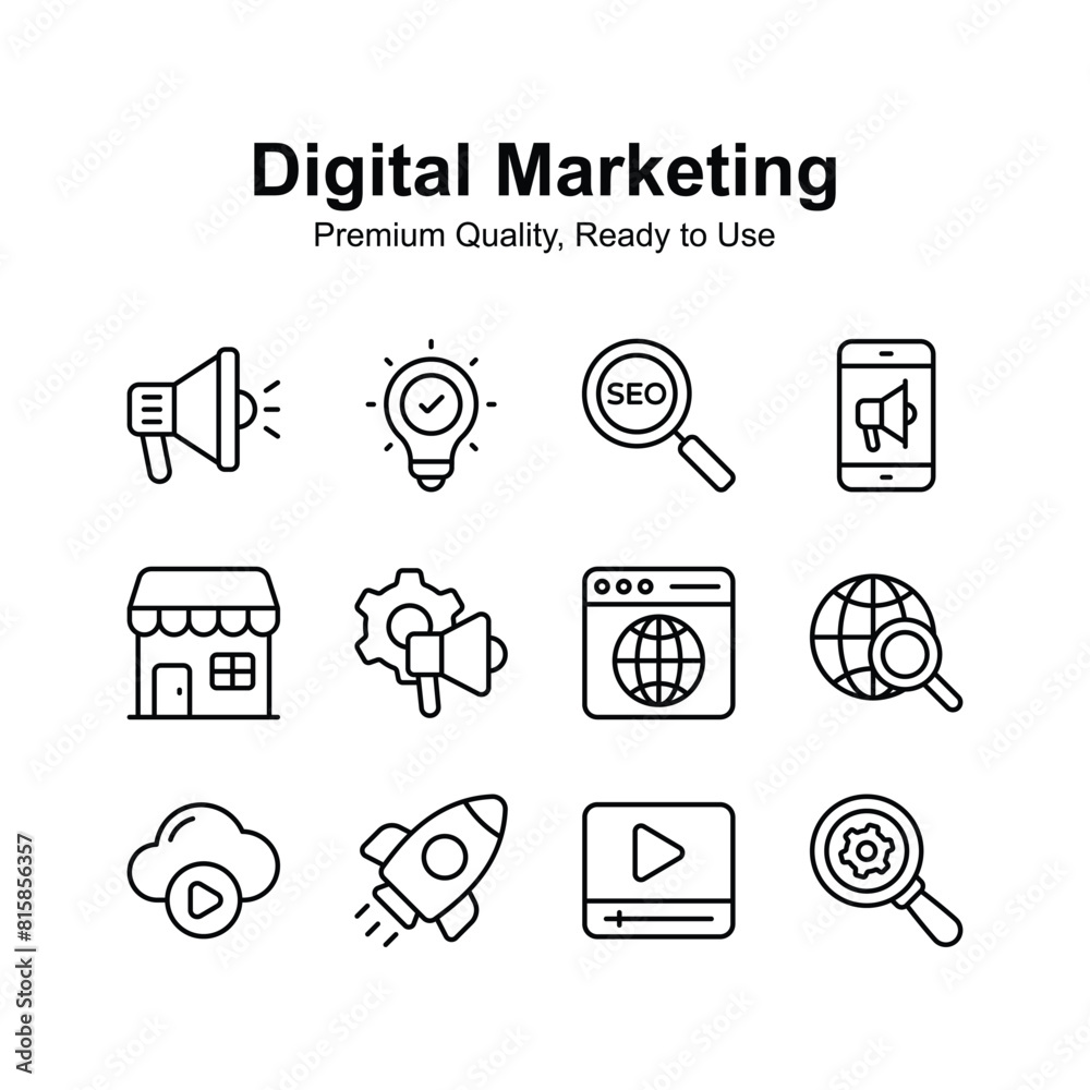 Pack of digital marketing icons in trendy style, ready to use in websites and mobile apps Pack of digital marketing icons in trendy style, ready to use in websites and mobile apps