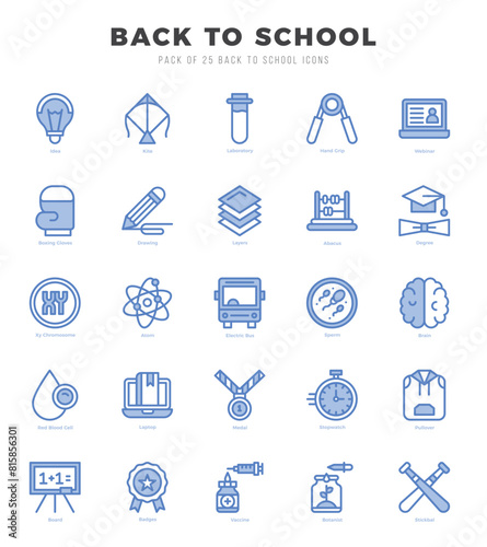 Back To School Icons Pack. Two Color icons set. Two Color icon collection set.