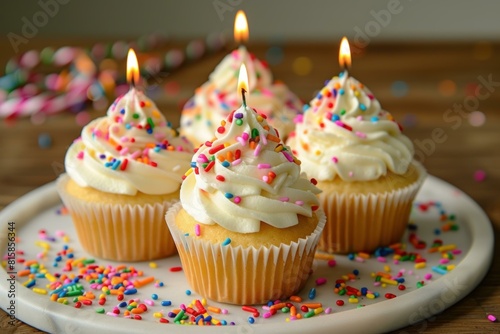 Colorful Birthday cupcakes. Home food bright. Generate Ai