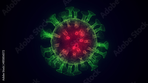 Virus influenza outbreak. Medical research of molecules in science. Influenza strain epidemic as a pandemic. Outbreak of pneumonia, coronavirus, HIV, plague, infection. 3D rendering.