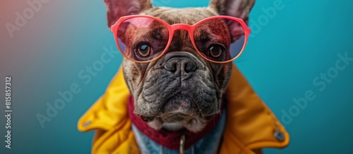 Photorealistic Glowing Neon French Bulldog Wearing Vibrant Futuristic 80s Fashion with Mirrored Sunglasses. Surreal Illuminated Apparel for Advertising and Commercial Design