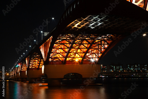 View of Seongsan Bridge on Han River in the night photo