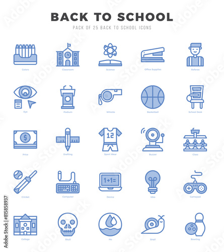 Back To School Two Color icons collection. 25 icon set. Vector illustration.