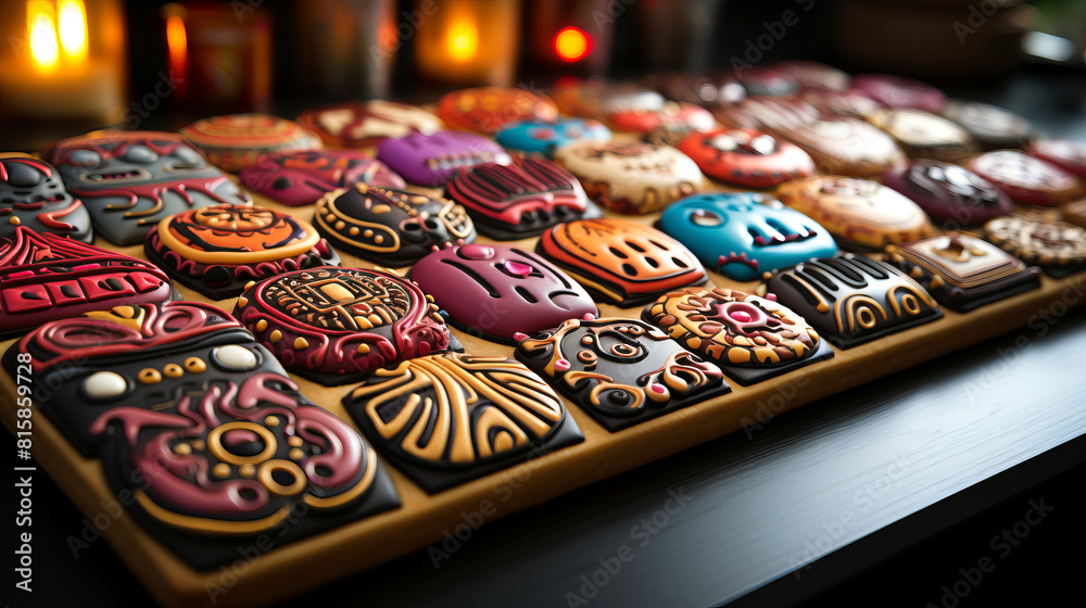 Fototapeta premium Cute colorful glazed сraft cookies that depict playful and creative extraterrestrial characters.