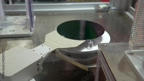 silicon wafers and microcircuits with automation system control application on automate robot arm