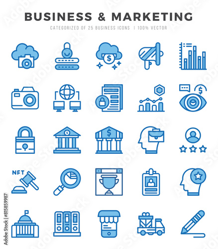 Set of Two Color Business & Marketing Icons. Two Color art icon. Vector illustration