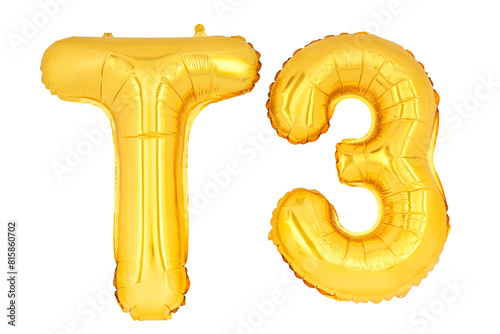 Golden word and number T3 isolate no white background.png photo