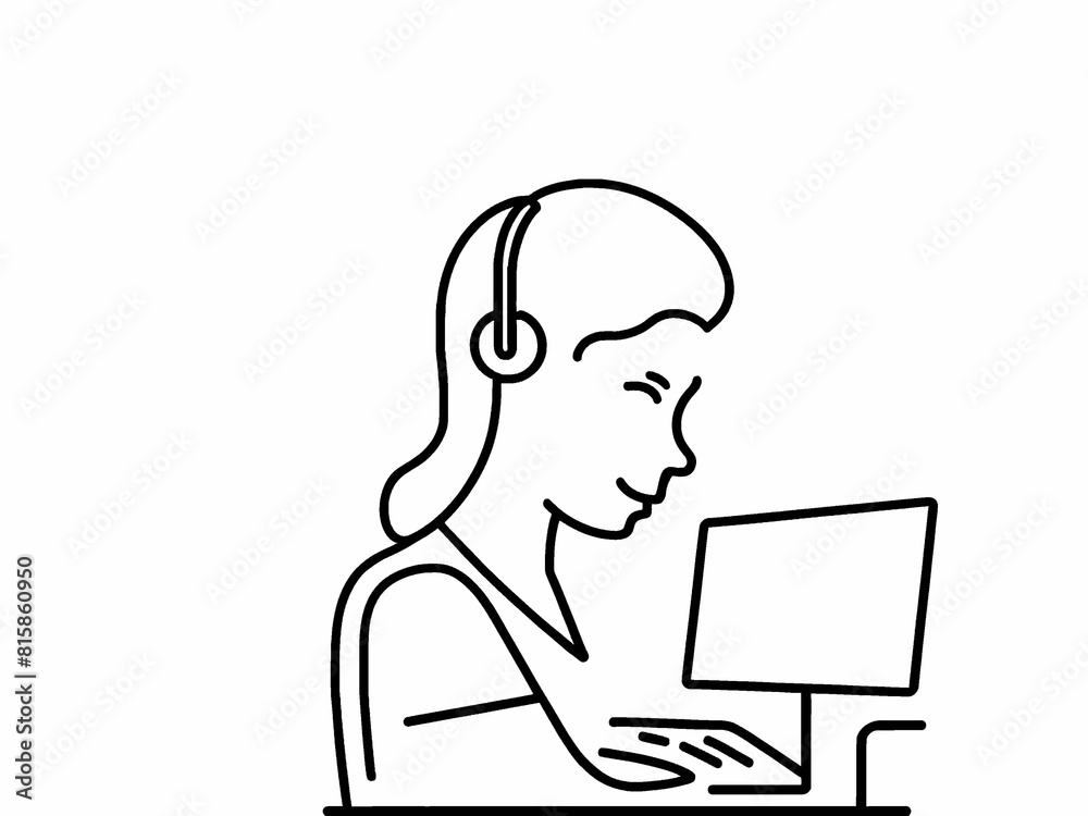 Woman working in call center using laptop Woman working in call center using laptop