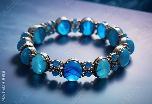 Błękitna elegancka bransoletka z kamieni naturalnych, agatów wykonana ze srebra. Piękna droga biżuteria